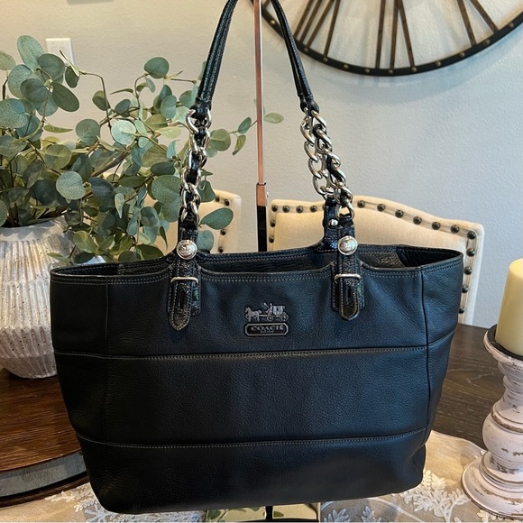 Coach Madison Tribeca (11411) Black Leather Tote with Silver Accents - EUC - Picture 1 of 13